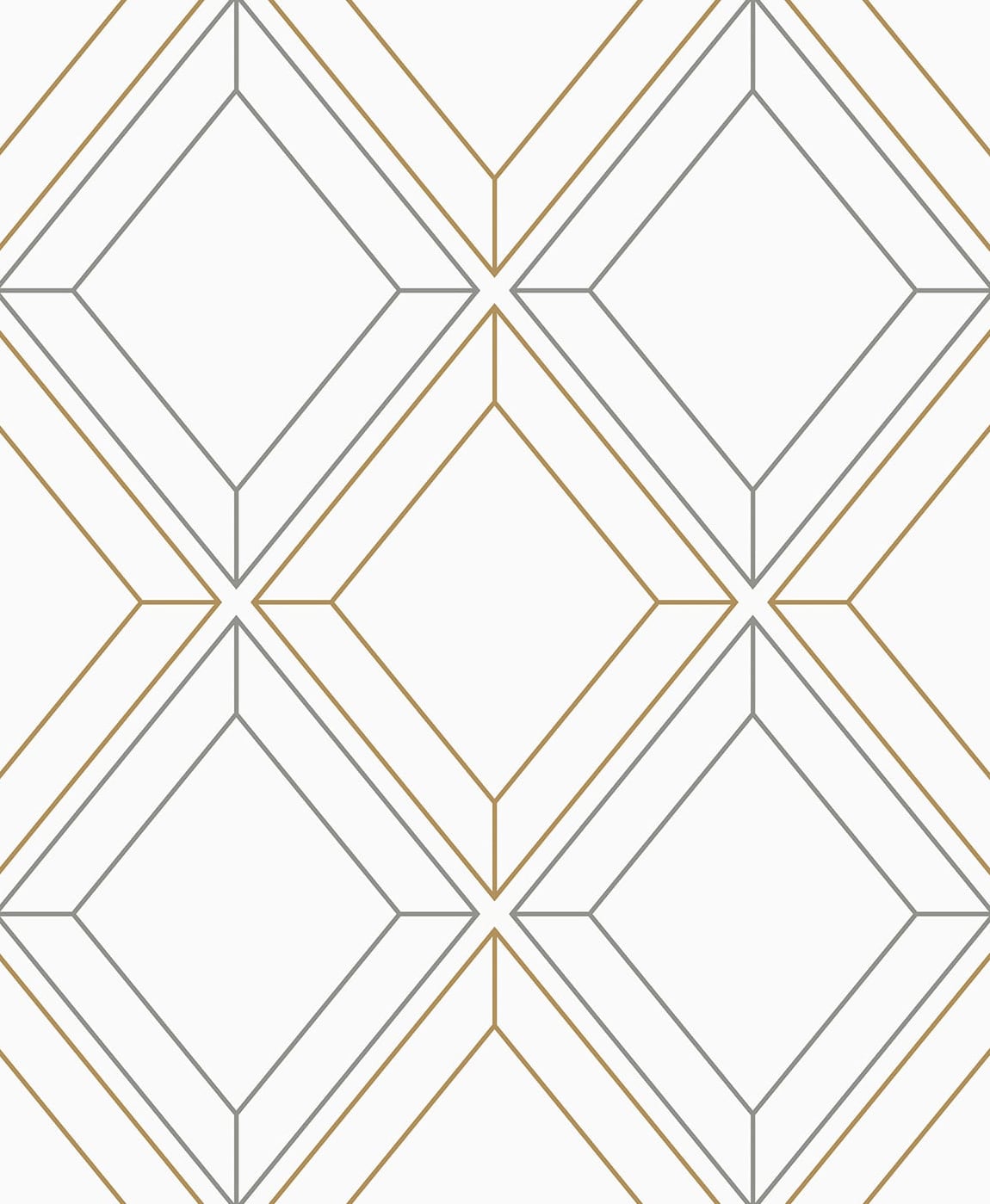 Linework Gem geometric wallpaper in metallic silver and gold diamond linework pattern