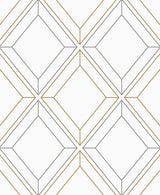 Linework Gem geometric wallpaper in metallic silver and gold diamond linework pattern