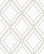 Linework Gem geometric wallpaper in metallic silver and gold diamond linework pattern