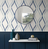 Wave Ogee Celtic Blue & Dewdrop by Etten Studios Geometric Wallpaper – Etten Studios ET11802