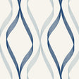 Wave Ogee geometric wallpaper in Celtic Blue and Dewdrop on an off-white ground