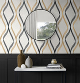 Wave Ogee Metallic Gold & Ebony by Etten Studios Online Geometric Wallpaper – Etten Studios ET11806