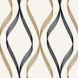 Wave Ogee wallpaper in metallic gold and ebony geometric ogee pattern by Etten Studios, SKU ET11806