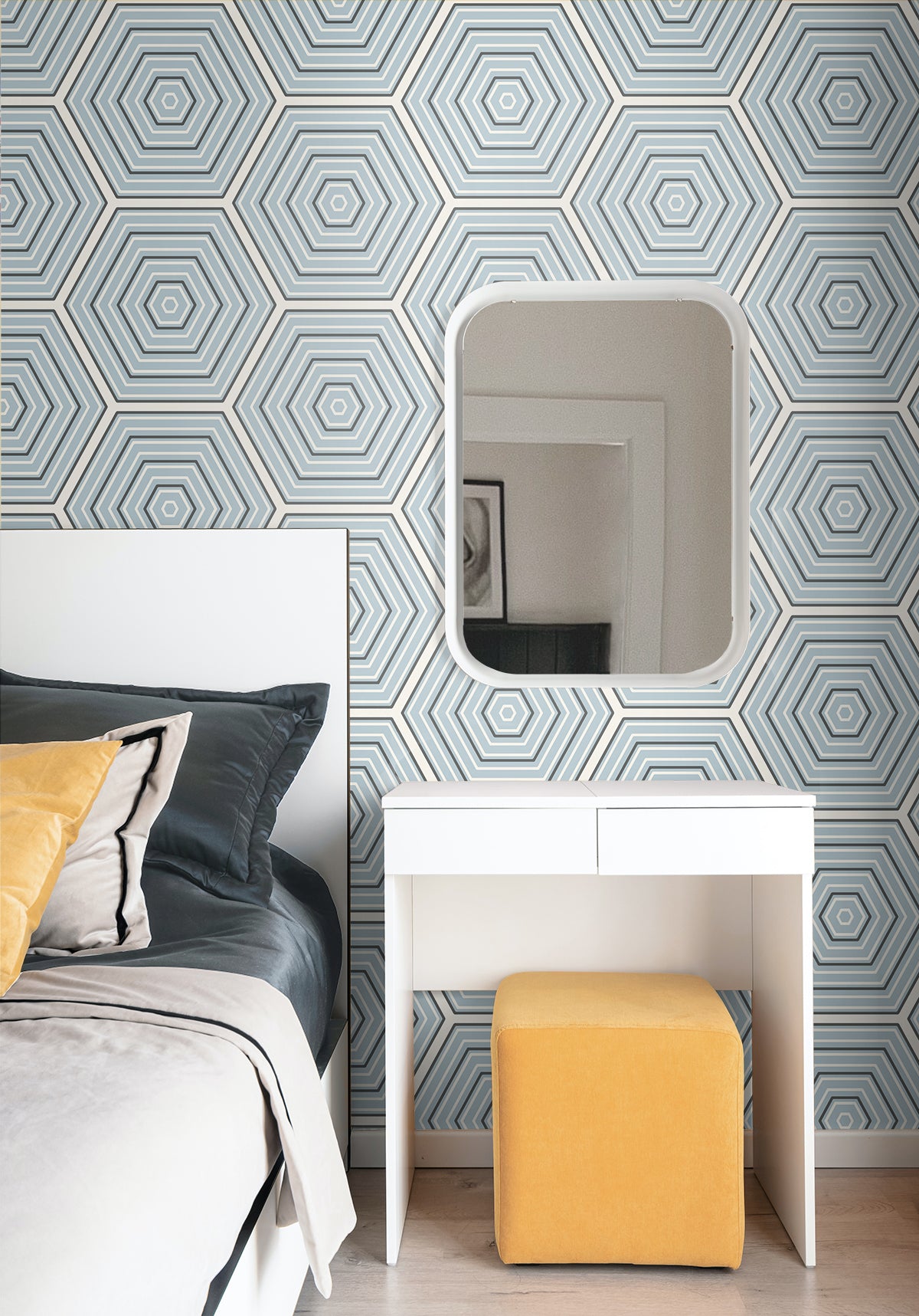 Hex Topography Sky Blue & Argos Grey by Etten Studios Geometric Wallpaper – Etten Studios ET11902