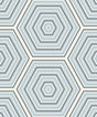 Hex Topography geometric wallpaper in sky blue and grey concentric hexagon pattern with a matte finish