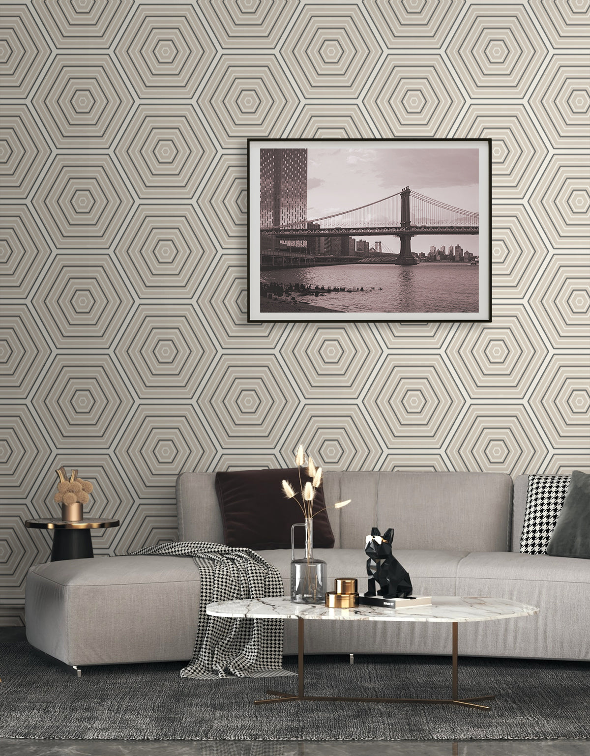 Hex Topography Lunar Rock & Argos Grey by Etten Studios Geometric Wallpaper – Etten Studios ET11905-Sample
