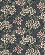 Floral Vine wallpaper in Smoke & Laurel Green with vintage floral clusters and leafy vines on a smoky grey ground.