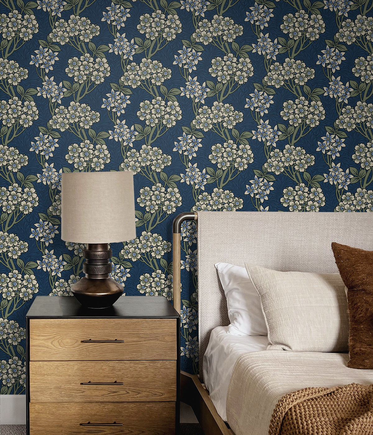 Floral Vine Blue Jay & Sage by Legacy Prints Vintage Floral Wallpaper – Etten Studios ET12012
