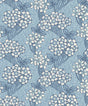 Sky blue vintage floral vine wallpaper with white blossoms and leafy branches