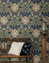 Floral Hydrangea Navy & Terra Cotta by Legacy Prints Vintage Floral Wallpaper – Etten Studios ET12102