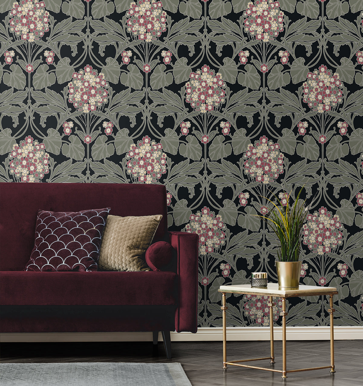 Floral Hydrangea Ebony & Rose by Legacy Prints Floral Wallpaper – Etten Studios ET12110