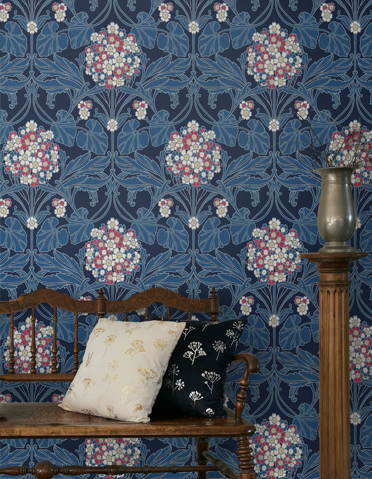 Floral Hydrangea Naval Blue & Raspberry by Legacy Prints Floral Wallpaper – Etten Studios ET12112