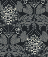 Floral Hydrangea wallpaper in ebony and charcoal floral vintage pattern