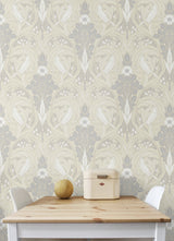 Bird Scroll Swiss Coffee & Grey by Legacy Prints Vintage Botanical Wallpaper- Etten Studios ET12205