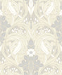 Bird Scroll wallpaper in Swiss Coffee and Grey with vintage botanical scrollwork and birds