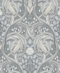 Vintage bird and botanical scroll wallpaper in grey and linen tones