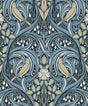 Bird Scroll wallpaper in navy and beige with vintage scrolling botanicals and birds