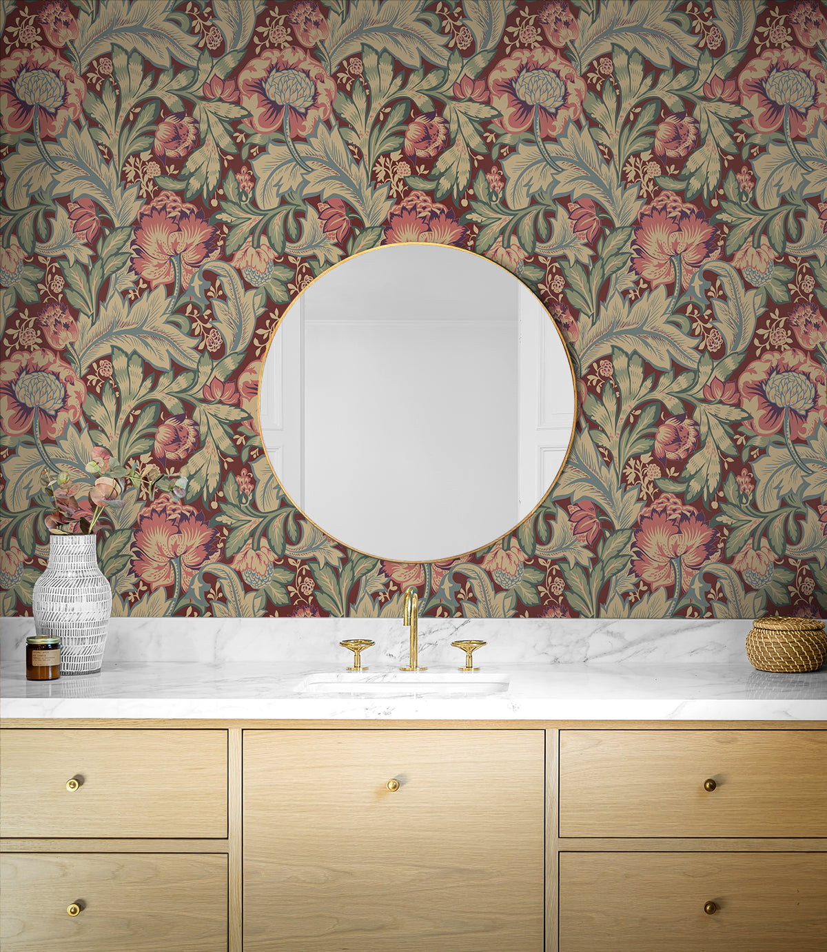 Acanthus Garden Deep Mauve & Aegean Blue by Legacy Prints Vintage Botanical Wallpaper – Etten Studios ET12301