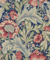 Acanthus Garden wallpaper pattern in Marine Blue & Watermelon with vintage botanical florals