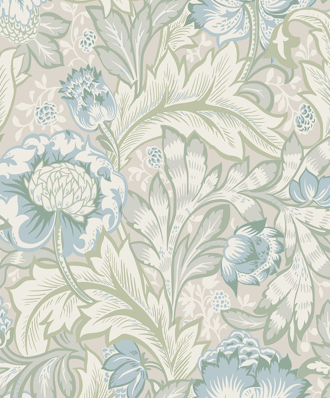 Acanthus Garden Powder Blue & Green Mist by Legacy Prints Botanical Wallpaper – Etten Studios ET12304 -Sample