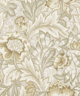 Acanthus Garden warm neutral botanical wallpaper with vintage floral and acanthus leaf motif