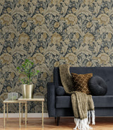 Acanthus Garden Midnight Blue & Beige by Legacy Prints Vintage Botanical Wallpaper – Etten Studios ET12308