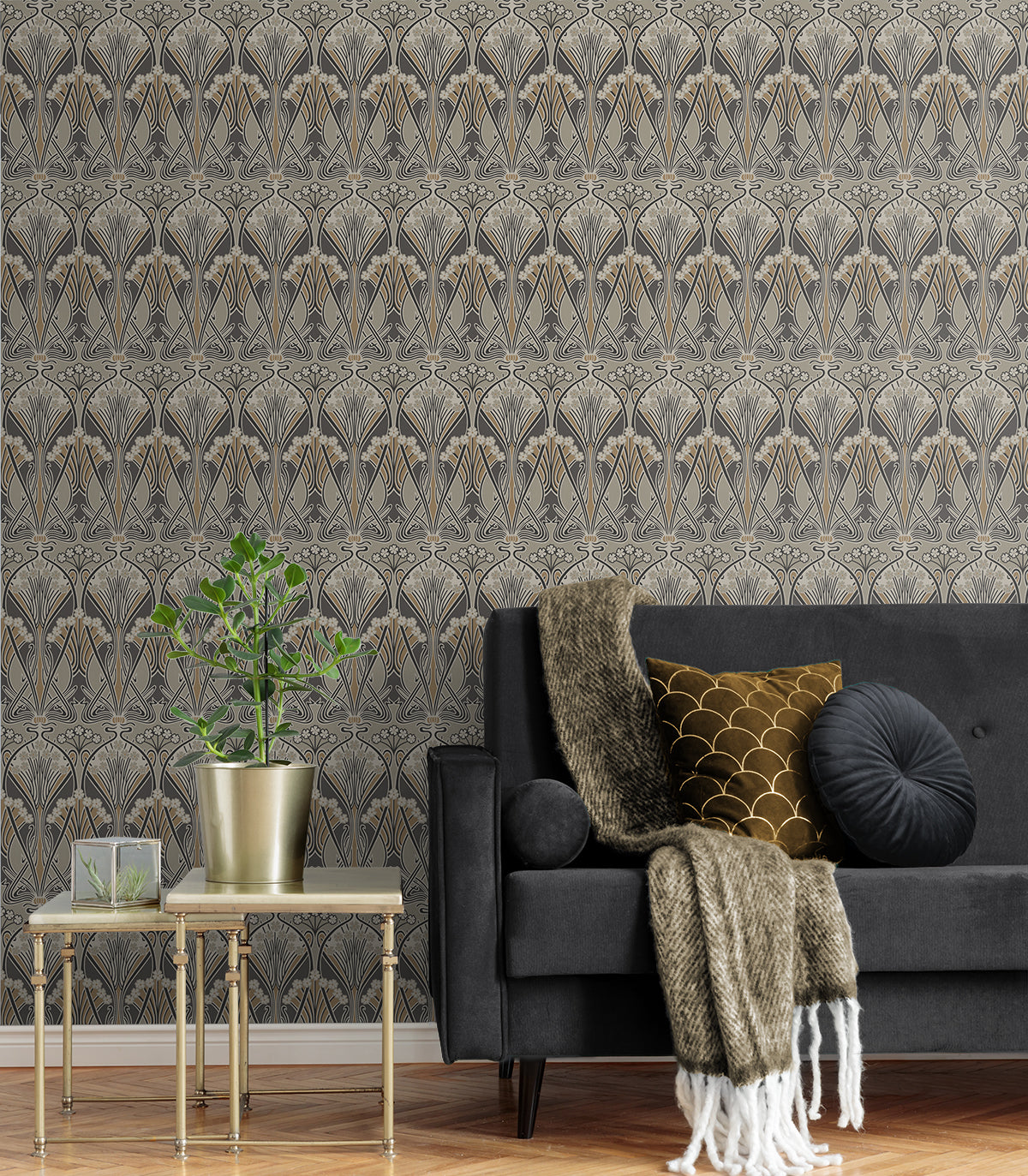 Dragonfly Damask Bronze & Smoke by Legacy Prints Metallic Damask Wallpaper – Etten Studios ET12406