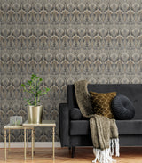 Dragonfly Damask Bronze & Smoke by Legacy Prints Metallic Damask Wallpaper – Etten Studios ET12406