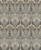 Dragonfly Damask wallpaper in bronze and smoke grey with a vintage Art Deco inspired damask motif and metallic finish.