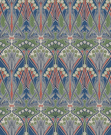 Dragonfly Damask wallpaper pattern in mauve, sage green, and deep blue with vintage damask styling