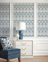 Dragonfly Damask Aegean Blue & Dewdrop by Legacy Prints Damask Wallpaper – Etten Studios ET12414