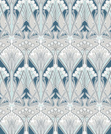 Dragonfly Damask wallpaper in Aegean blue and dewdrop with a vintage damask motif
