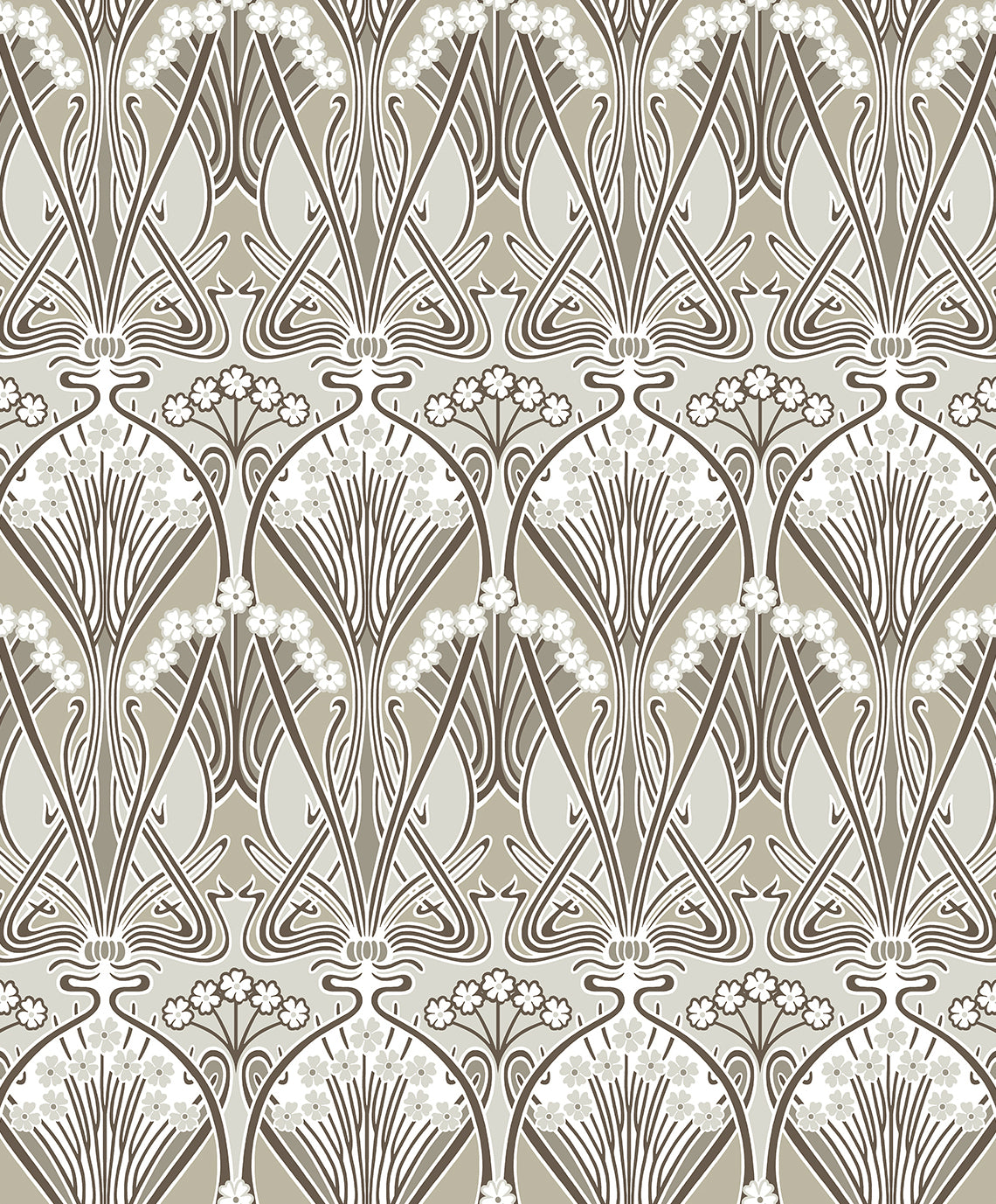 Dragonfly Damask wallpaper in Warm Pewter by Etten Studios