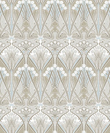 Dragonfly Damask wallpaper pattern in soft taupe and blue mist