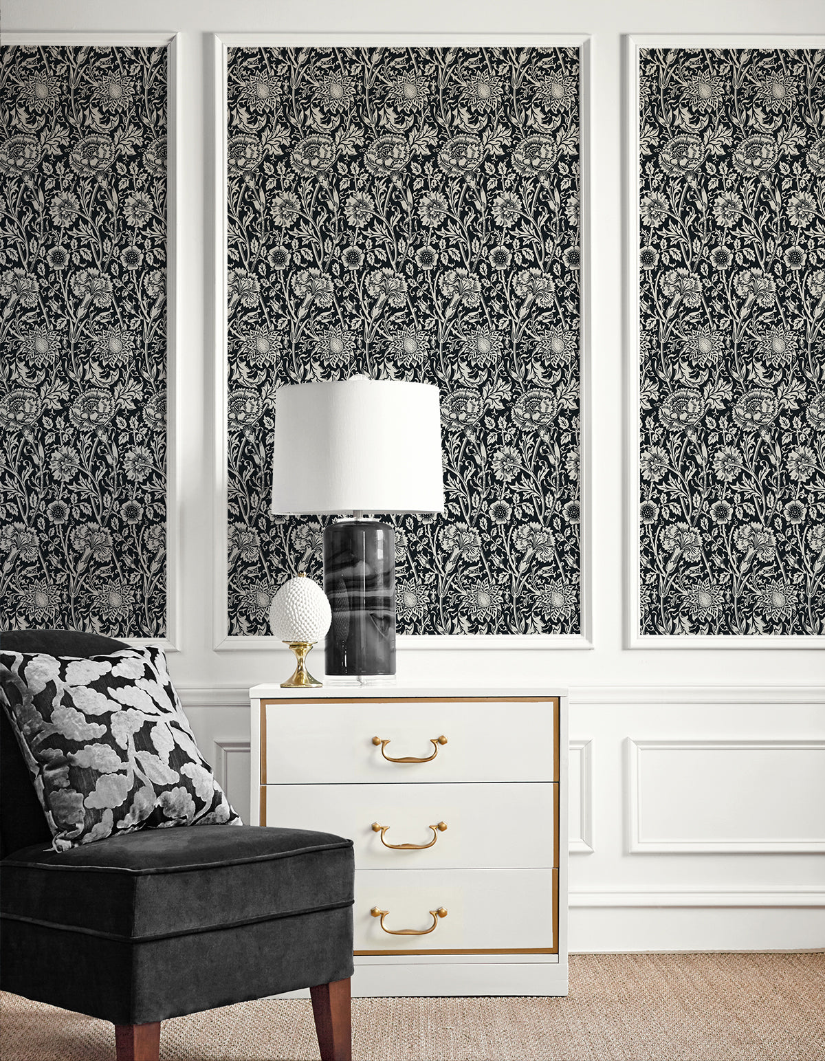 Tonal Floral Trail Ebony by Legacy Prints Floral Wallpaper – Etten Studios ET12500