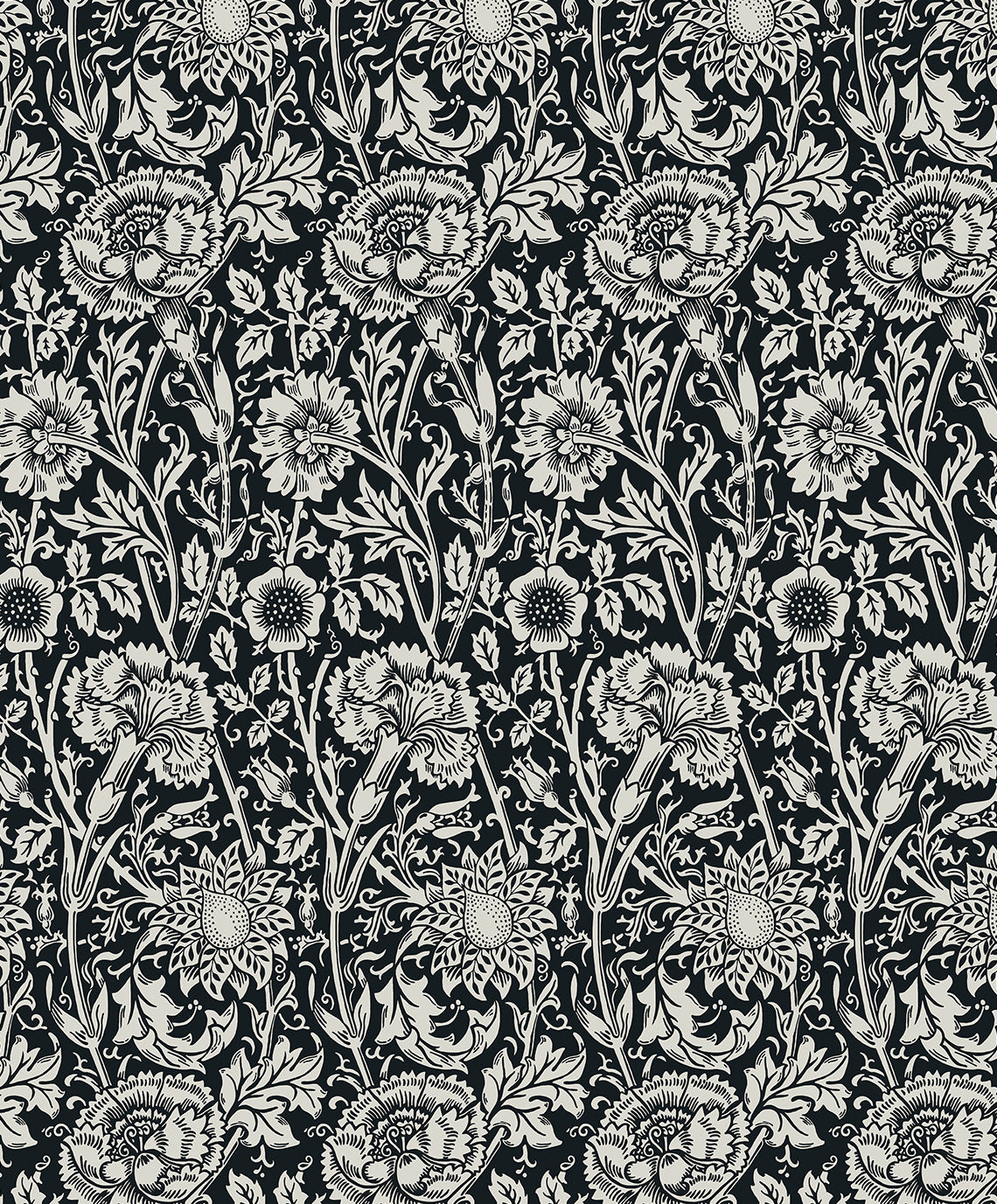 Tonal Floral Trail wallpaper in Ebony (black and ivory vintage floral trail pattern)
