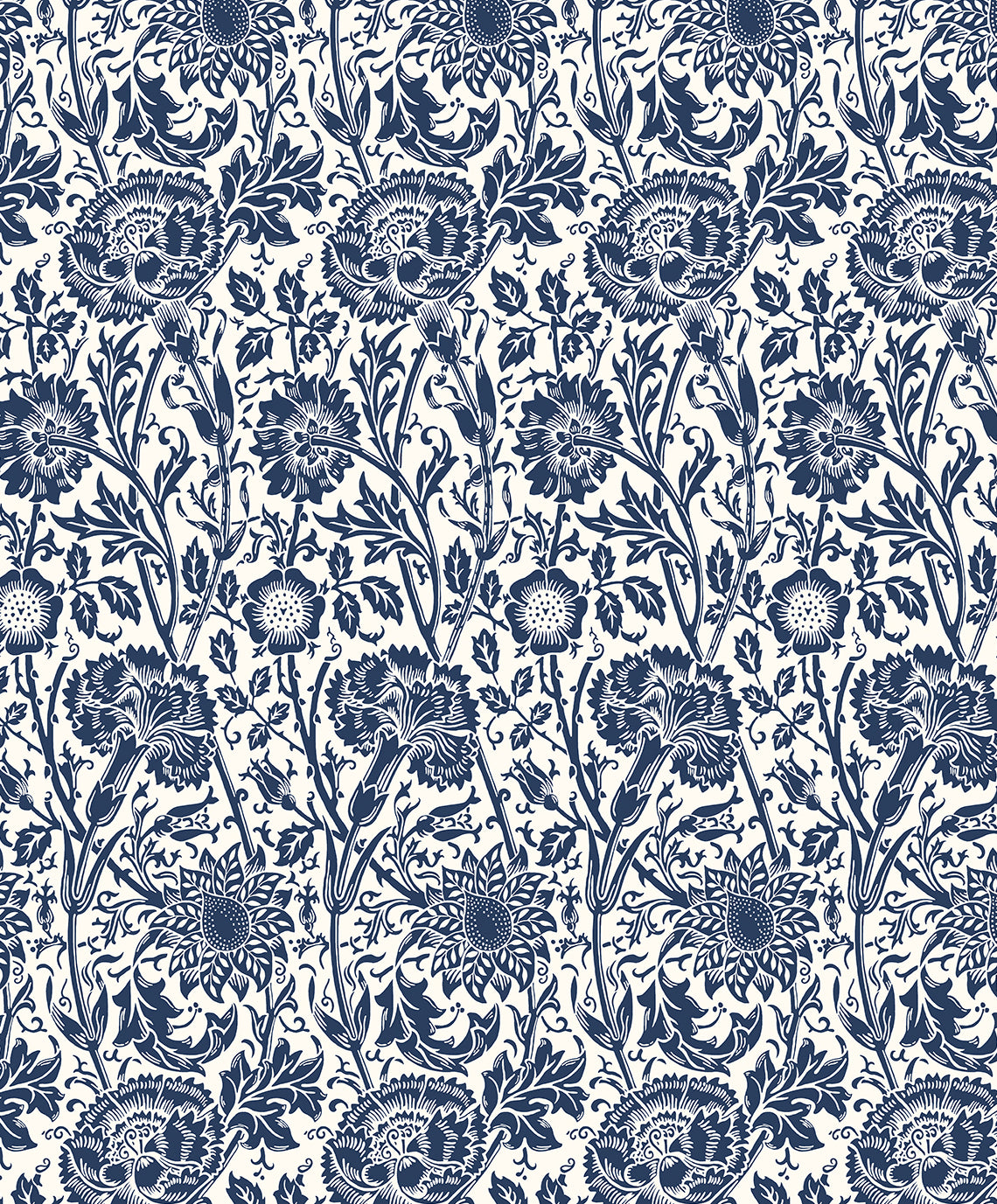 Tonal Floral Trail navy blue vintage floral trail wallpaper pattern