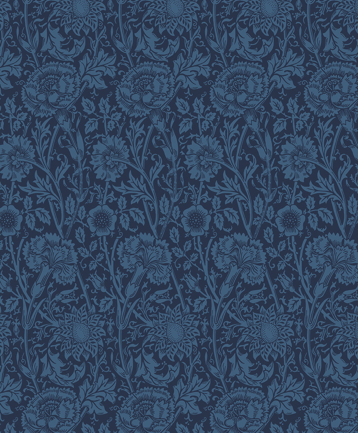 Tonal Floral Trail wallpaper in marine blue with a vintage floral vine pattern