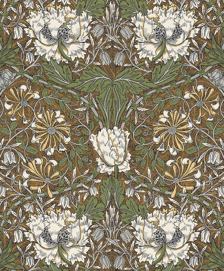 Ogee Flora Dijon & Sage vintage ogee floral wallpaper pattern by Etten Studios