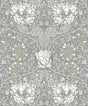 Ogee Flora wallpaper in Stone Grey & Desert Sand featuring an ornate vintage floral vine pattern.