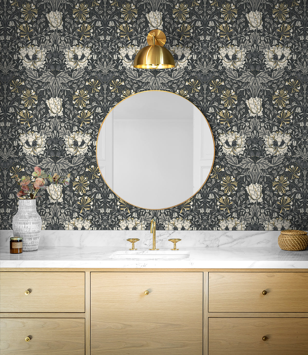 Ogee Flora Charcoal & Goldenrod by Legacy Prints Vintage Floral Wallpaper – Etten Studios ET12608