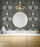 Ogee Flora Charcoal & Goldenrod by Legacy Prints Vintage Floral Wallpaper – Etten Studios ET12608