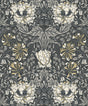 Ogee Flora charcoal and goldenrod vintage floral wallpaper with ogee layout