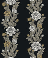 Blooming Stripe wallpaper in ebony and goldenrod floral stripe pattern