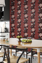 Blooming Stripe Pale Carmine & Aqua by Legacy Prints Floral Stripe Wallpaper – Etten Studios ET12701