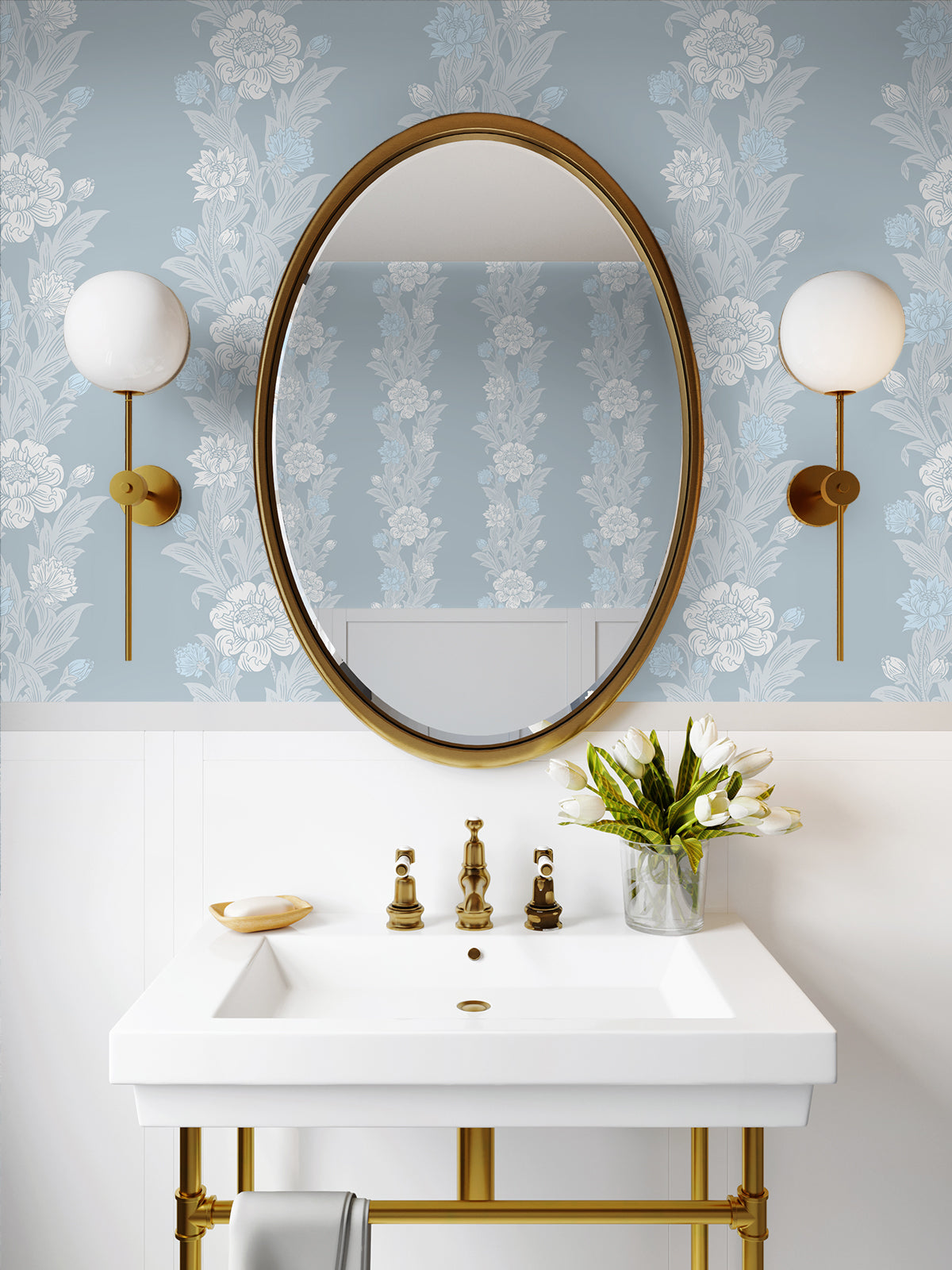 Blooming Stripe Baby Blue by Legacy Prints Vintage Floral Stripe Wallpaper – Etten Studios ET12702