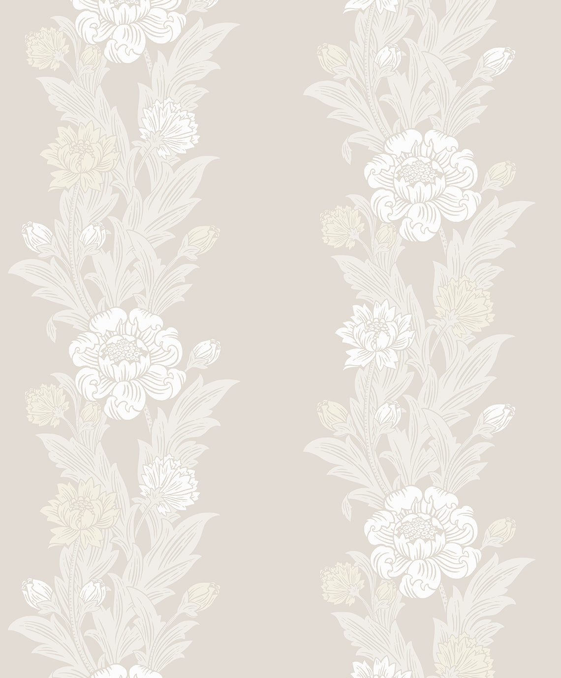 Blooming Stripe wallpaper in Swiss Coffee, vintage floral stripe pattern in soft beige and off-white