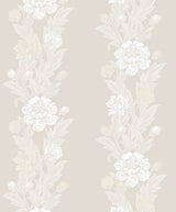 Blooming Stripe wallpaper in Swiss Coffee, vintage floral stripe pattern in soft beige and off-white