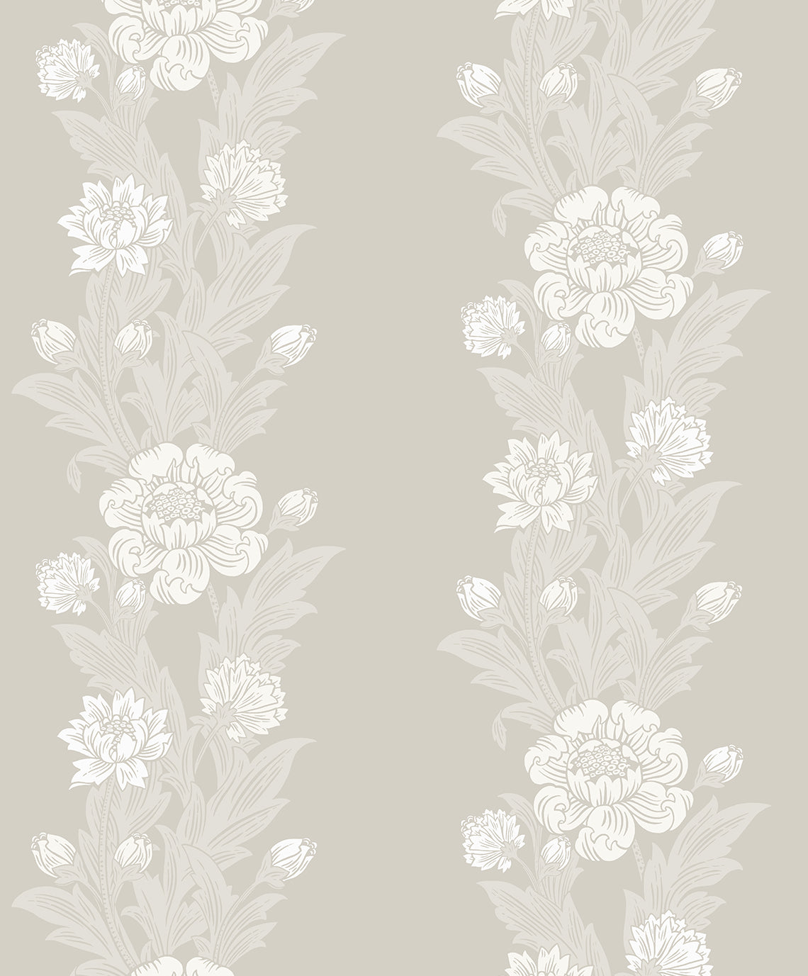 Blooming Stripe wallpaper in Metallic Pearl with vintage floral stripe design.