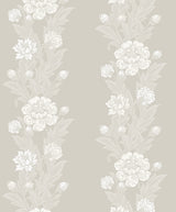 Blooming Stripe wallpaper in Metallic Pearl with vintage floral stripe design.